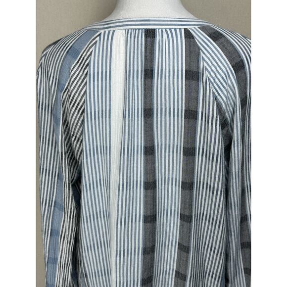 Women's Large Lucky Brand Blue Striped Long Sleeve Blouse Top V-Neck Casual - Picture 7 of 15